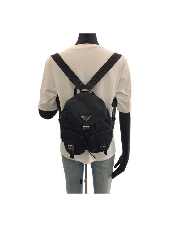 Prada Tessuto Black Silver Nylon Leather Backpack main image 9